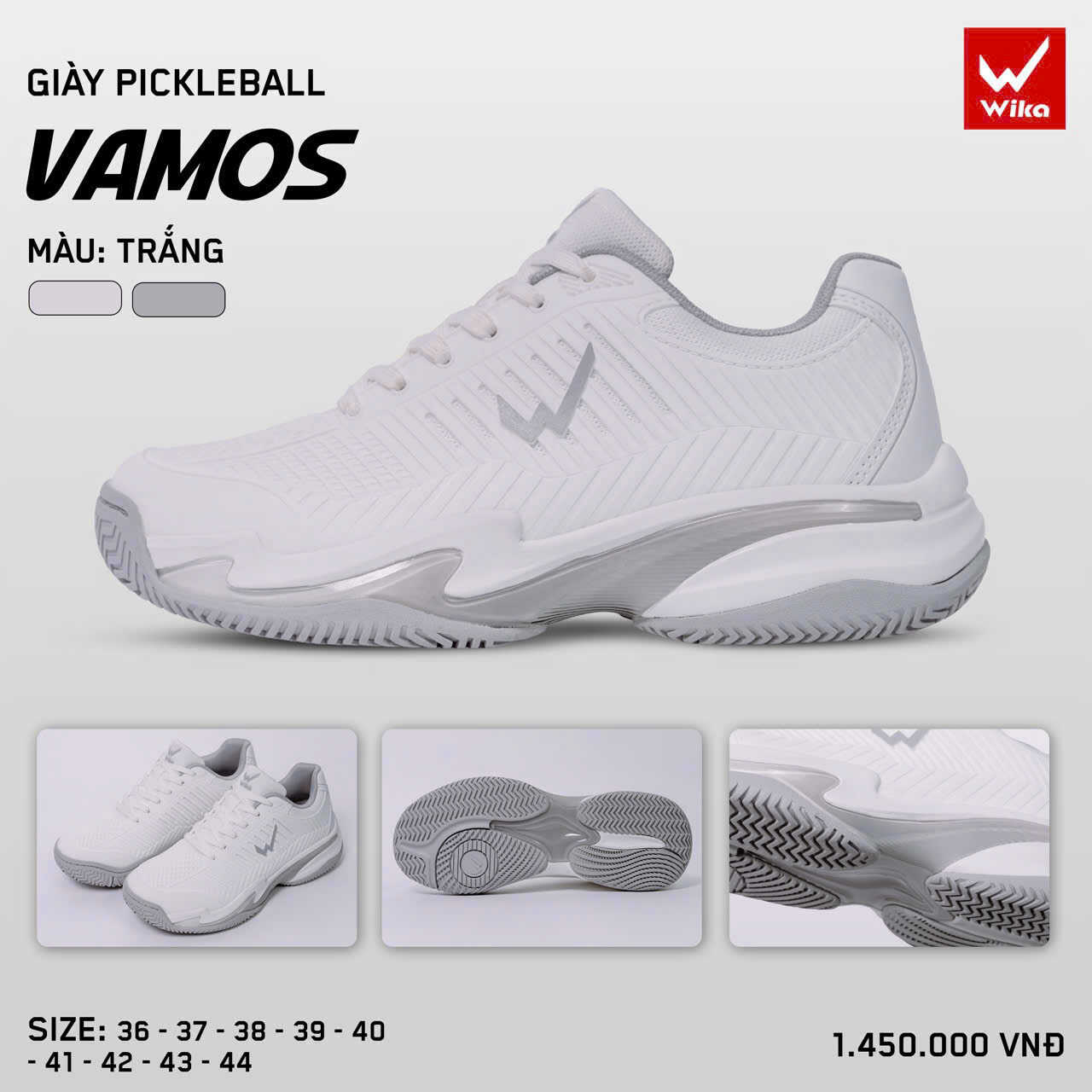 Giày Pickleball Wika Vamos Quang Dương trắng