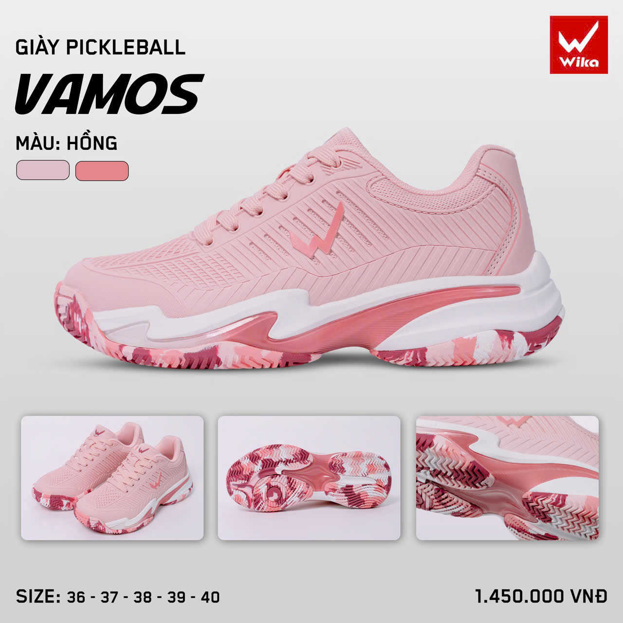 Giày Pickleball Wika Vamos Quang Dương hồng