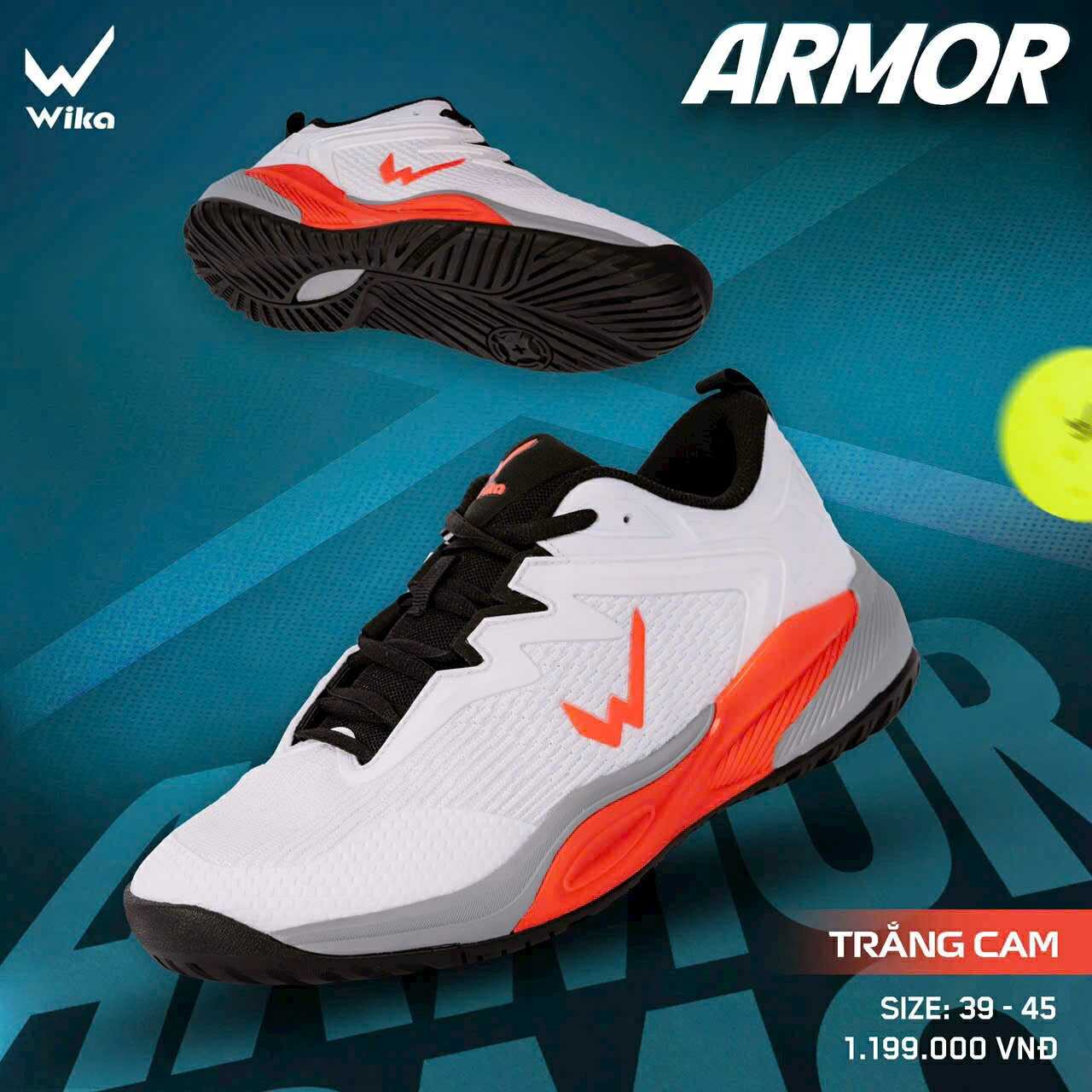 Giày Pickleball Wika Armor trắng cam