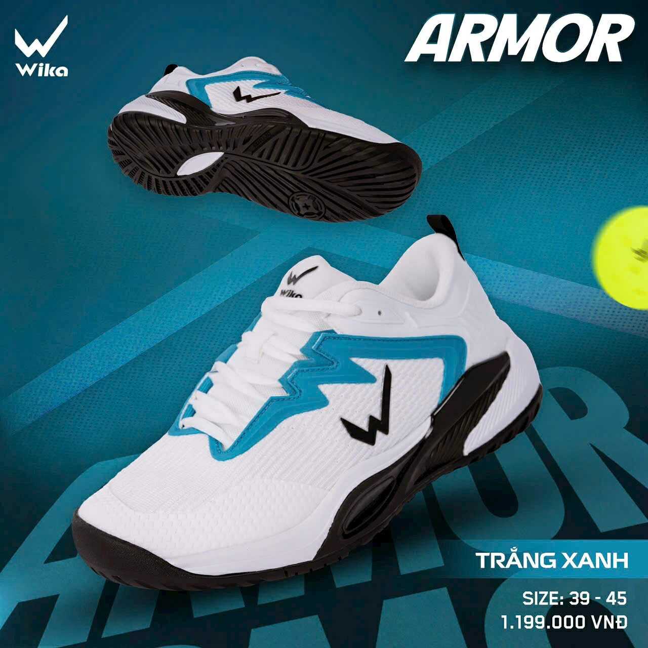 Giày Pickleball Wika Armor trắng xanh